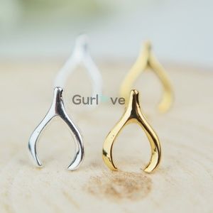 Wishbone Stud Earrings Silver Gold